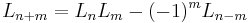 L_{n%2Bm} = L_n L_m - (-1)^m L_{n-m} \,