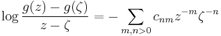 \log\frac{g(z)-g(\zeta)}{z-\zeta} = -\sum_{m,n>0}c_{nm}z^{-m}\zeta^{-n}