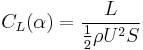 C_L (\alpha)=\frac{L}{\frac12 \rho U^2S}