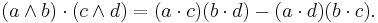 (a \wedge b) \cdot (c \wedge d) = (a \cdot c)(b \cdot d) - (a \cdot d)(b \cdot c).\,