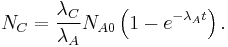  N_C = \frac{\lambda_C}{\lambda_A} N_{A0} \left ( 1 - e^{-\lambda_A t} \right ).