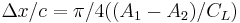  \ \Delta x /c = \pi /4 ((A_1-A_2)/C_L)