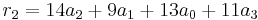 r_2 = 14a_2 %2B 9a_1 %2B 13a_0 %2B 11a_3