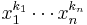 x_1^{k_1}\cdots x_n^{k_n}