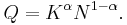 Q=K^\alpha N^{1-\alpha}.\,