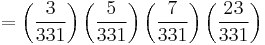 =\left ( \frac{3}{331}\right ) \left ( \frac{5}{331}\right ) \left ( \frac{7}{331}\right ) \left ( \frac{23}{331}\right )