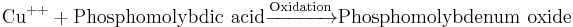 \mathrm{Cu}^{%2B%2B} %2B \mathrm{Phosphomolybdic\ acid}\xrightarrow{\mathrm{Oxidation}} \mathrm{Phosphomolybdenum\ oxide}