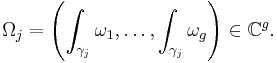 \Omega_j = \left(\int_{\gamma_j} \omega_1, \dots, \int_{\gamma_j} \omega_g\right) \in \mathbb{C}^g.