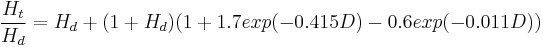  \frac{H_t}{ H_d }= H_d%2B(1%2BH_d)(1%2B1.7 exp (-0.415 D)-0.6exp(-0.011D))