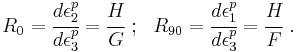 
   R_0 = \cfrac{d\epsilon^p_2}{d\epsilon^p_3} = \cfrac{H}{G} ~;~~
   R_{90} = \cfrac{d\epsilon^p_1}{d\epsilon^p_3} = \cfrac{H}{F} ~.
 