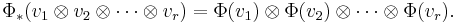 \Phi_*(v_1\otimes v_2\otimes\cdots\otimes v_r)=\Phi(v_1)\otimes \Phi(v_2)\otimes\cdots\otimes \Phi(v_r).