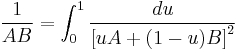 \frac{1}{AB}=\int^1_0 \frac{du}{\left[uA %2B(1-u)B\right]^2}