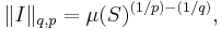 \|I\|_{q,p} = \mu(S)^{(1/p)-(1/q)},