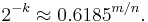 2^{-k} \approx {0.6185}^{m/n}.