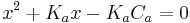 x^2 %2B K_a x - K_a C_a = 0