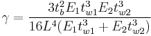 \gamma=\frac{3t_b^2E_1t_{w1}^3E_2t_{w2}^3}{16L^4(E_1t_{w1}^3%2BE_2t_{w2}^3)}