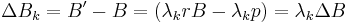 \Delta B_k=B'-B=(\lambda_k rB-\lambda_k p)=\lambda_k \Delta B \;