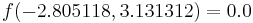 f(-2.805118, 3.131312) = 0.0 \quad