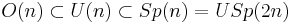 O(n) \subset U(n) \subset Sp(n)=USp(2n)