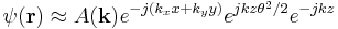 \psi(\mathbf{r}) \approx A(\mathbf{k}) e^{-j(k_x x%2Bk_y y)} e^{jkz \theta^2/2 }  e^{-jk z}