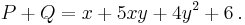 P%2BQ=x%2B5xy%2B4y^2%2B6 \,.