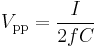 V_\mathrm{pp} = \frac{I}{2fC}