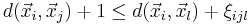    d(\vec x_i,\vec x_j)%2B1\leq d(\vec x_i,\vec x_l)%2B\xi_{ijl}