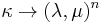 \kappa\rightarrow(\lambda, \mu)^n