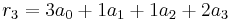 r_3 = 3a_0 %2B 1a_1 %2B 1a_2 %2B 2a_3