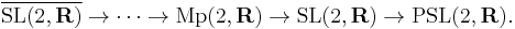 \overline{\mathrm{SL}(2,\mathbf{R})} \to \cdots \to \mathrm{Mp}(2,\mathbf{R})
\to \mathrm{SL}(2,\mathbf{R}) \to \mathrm{PSL}(2,\mathbf{R}).