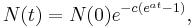 N(t) = N(0) e^{-c (e^{at}-1)},\ 