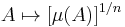 A \mapsto [\mu (A)]^{1/n}