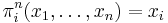 \pi_i^n (x_1,\ldots,x_n) = x_i