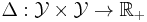 \Delta: \mathcal{Y} \times \mathcal{Y} \to \mathbb{R}_%2B