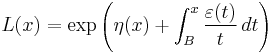  L(x) = \exp \left( \eta(x) %2B \int_B^x \frac{\varepsilon(t)}{t} \,dt \right) 