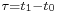 \scriptstyle{\tau = t_1 - t_0}