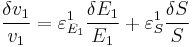  \frac{\delta v_1}{v_1} = \varepsilon^{1}_{E_1} \frac{\delta E_1}{E_1} %2B \varepsilon^{1}_S \frac{\delta S}{S} 