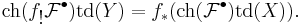  \mbox{ch}(f_{\mbox{!}}{\mathcal F}^\bull)\mbox{td}(Y) = f_* (\mbox{ch}({\mathcal F}^\bull) \mbox{td}(X) ). 