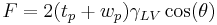  F = 2(t_p%2Bw_p)\gamma_{LV}\cos(\theta) \,