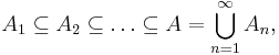 A_{1} \subseteq A_{2} \subseteq \dots \subseteq A = \bigcup_{n = 1}^{\infty} A_{n},