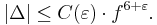  \vert\Delta\vert \leq C(\varepsilon ) \cdot f^{6%2B\varepsilon }. \, 