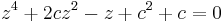 z^4 %2B 2cz^2 - z %2B c^2 %2B c = 0