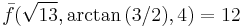 \bar{f}(\sqrt{13},\arctan{(3/2)},4)=12