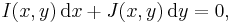 I(x, y)\, \mathrm{d}x %2B J(x, y)\, \mathrm{d}y = 0, \,\!