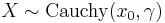 X \sim \textrm{Cauchy}(x_0,\gamma)\,