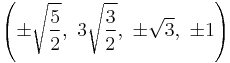 \left(\pm\sqrt{\frac{5}{2}},\ 3\sqrt{\frac{3}{2}},\ \pm\sqrt{3},\ \pm1\right)