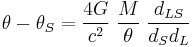 \theta-\theta_S = \frac{4G}{c^2} \; \frac{M}{\theta} \; \frac{d_{LS}}{d_S d_L}