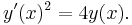  y'(x)^2 = 4y(x) . \,\!