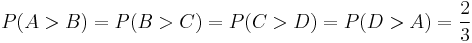 P(A>B) = P(B>C) = P(C>D) = P(D>A) = {2 \over 3}