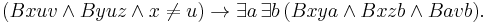 (Bxuv \and Byuz \and x \ne u) \rightarrow \exists a\, \exists b\,(Bxya \and Bxzb \and Bavb).